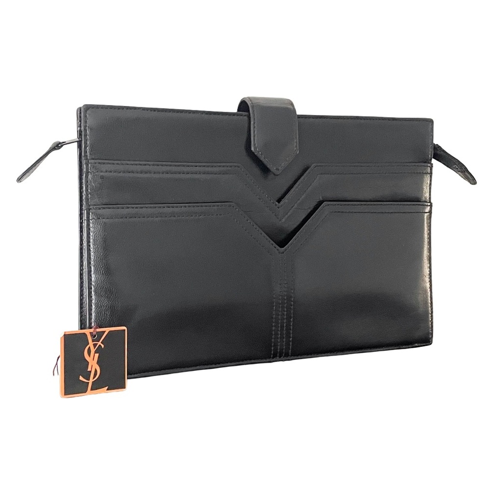 Yves Saint Laurent Black Leather Wristlet Clutch